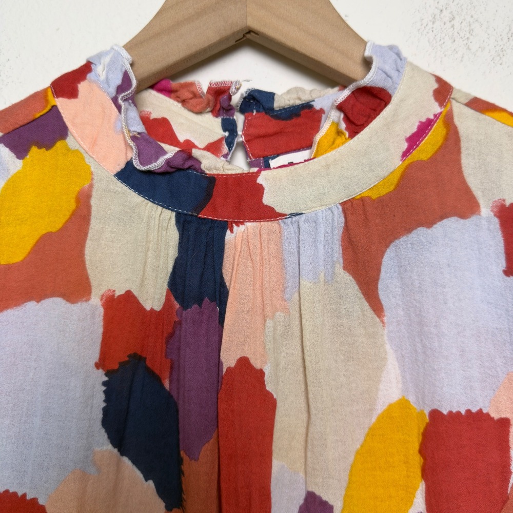 THML Women Top Medium Watercolor Abstract Mabli Art‎ to Wear Cap Sleeve Cotton - Picture 6 of 9